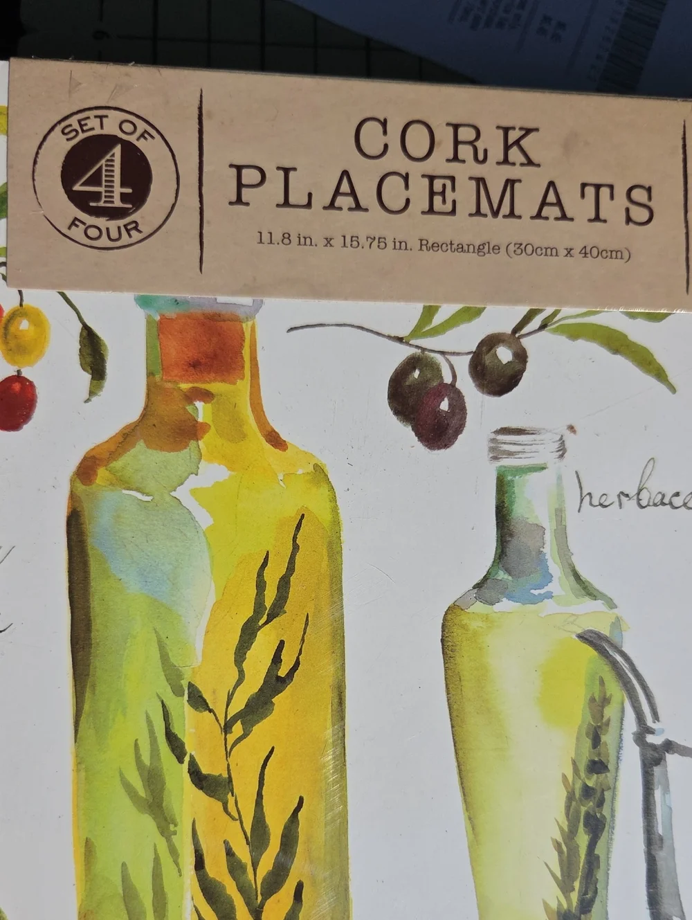 Cork Placemats Set of 4 - Olive Oil Art Print (Green)